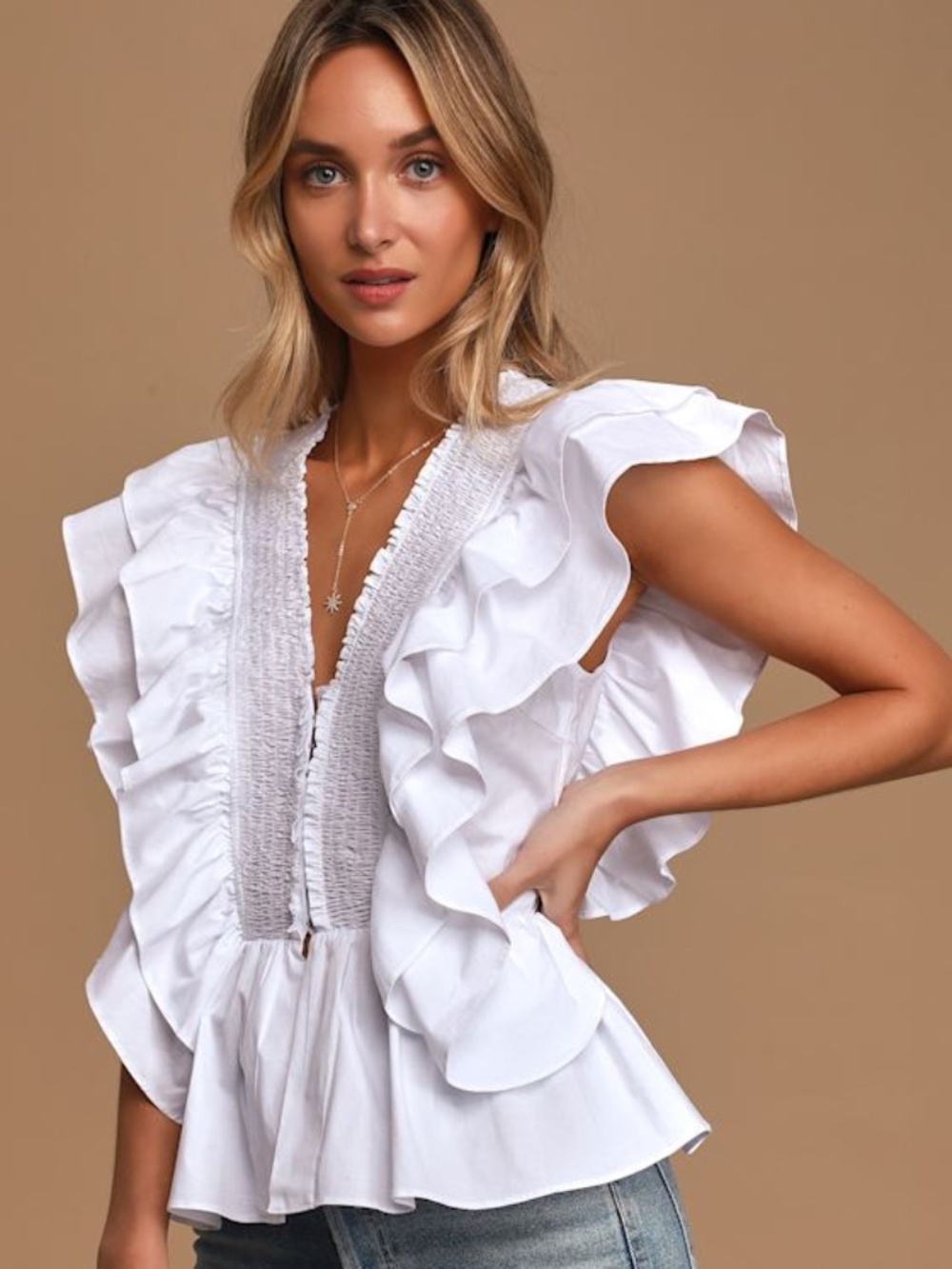 Lulus In A Ruffle White Ruffled Hook And Eye Top - Size XL